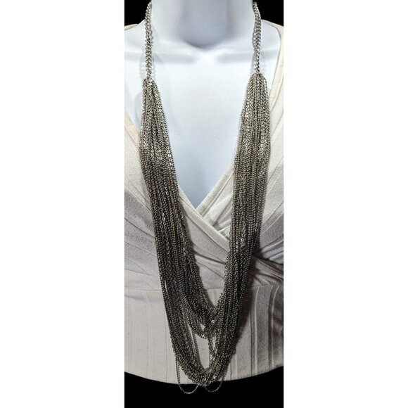 Glam Metal Multilayer Silver Tone Chain Necklace - Picture 7 of 10